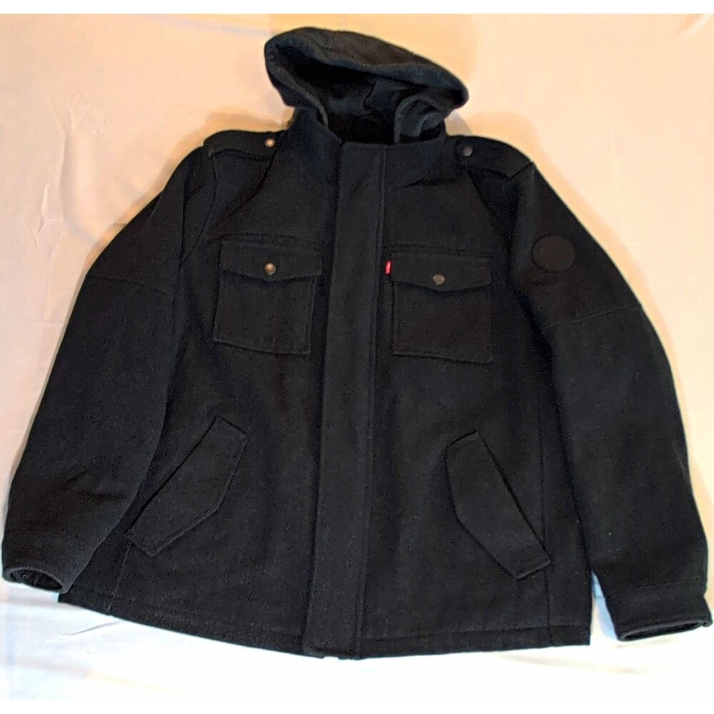 Levi Strauss & Co. Men’s Gray Hooded Jacket Stand-Up Collar Zip/Button Logo XL